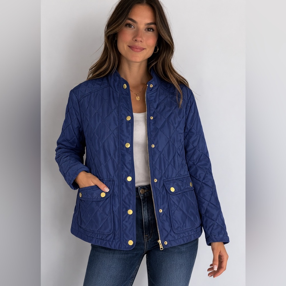 St. John’s Bay Blue Quilted Jacket Snap Front Lightweight Coat